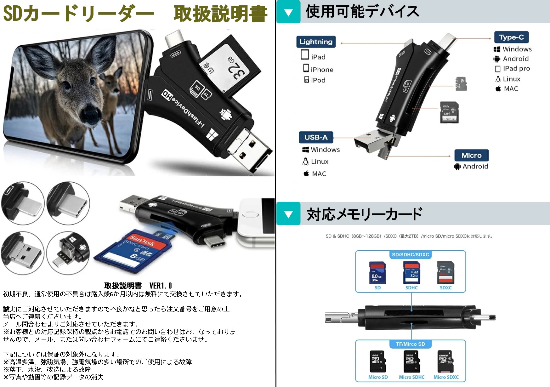 6ヵ月保証 スマホ SD カードリーダー microSD 32GB付 SDカードカメラリーダー USB メモリ iPhone Android iPad  Mac Type-C 日本語取扱説明書付き : qg-c-035-sd : Good Hammond - 通販 - Yahoo!ショッピング