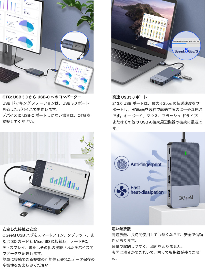 11in1 ドッキングステーション USB3.0 Type-C ハブ HDMI 4K VGA USB-A