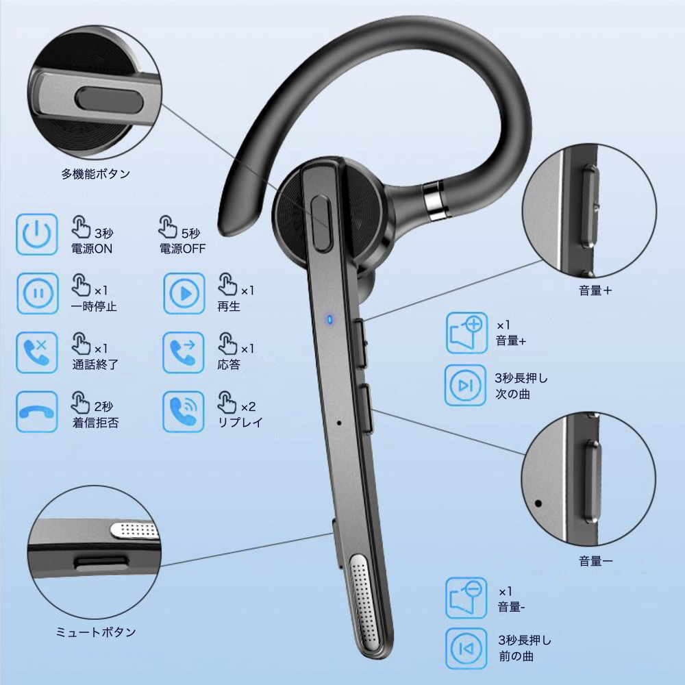 ヘッドセット片耳イヤホンマイク ワイヤレス ハンズフリー通話Bluetooth New Bee ワイヤレスイヤホン Bluetooth 片耳 ヘッドセット ハンズ