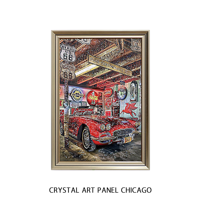 クリスタルアートパネル クリスタルピクチャー アートパネル インテリアパネル アートフレーム オールドアメリカ レトロ ビンテージ 60's 車  ムービー シカゴ