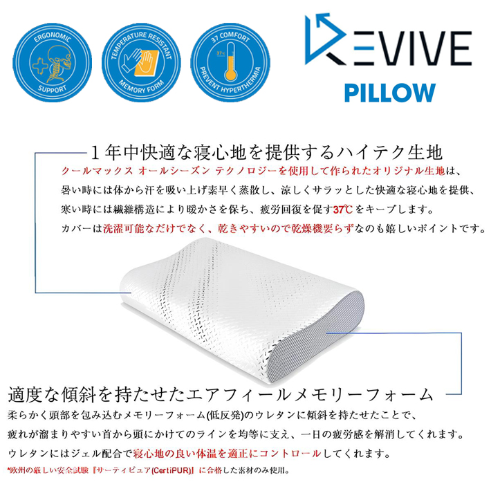 CONTOUR PILLOW コントロールピロー 枕 低反発ウレタン エアフィールメモリーフォーム 温度調節 吸湿発散性 首が痛くならない REVIVE  リバイブ 6001055 : bw-pillow-60000630 : 家具のビッグウッドヤフー店 - 通販 - Yahoo!ショッピング