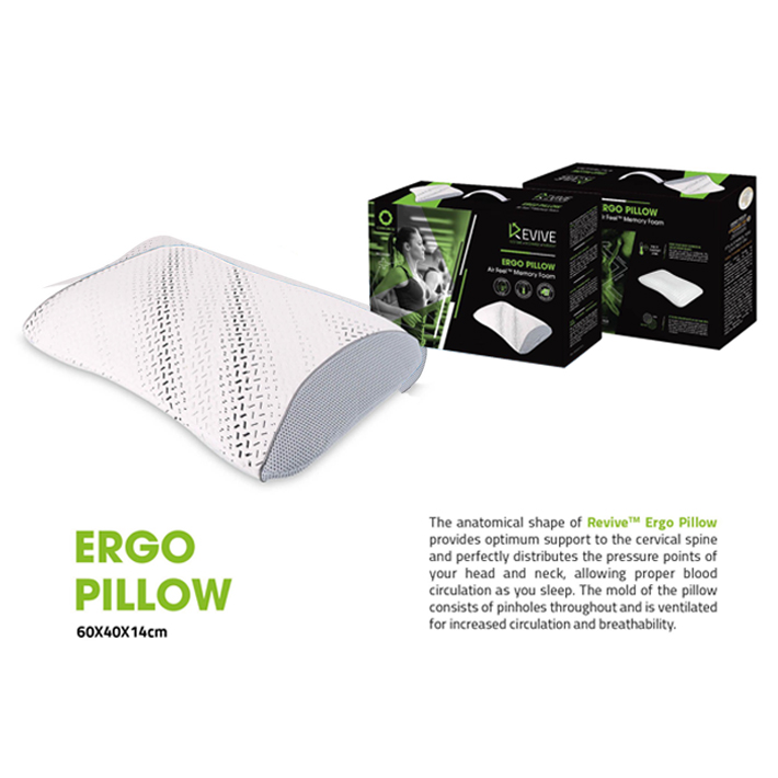 ERGO PILLOW エルゴピロー 枕 低反発ウレタン エアフィールメモリーフォーム 温度調節 吸湿発散性 カバー洗濯可 人体工学 REVIVE  リバイブ 60001056