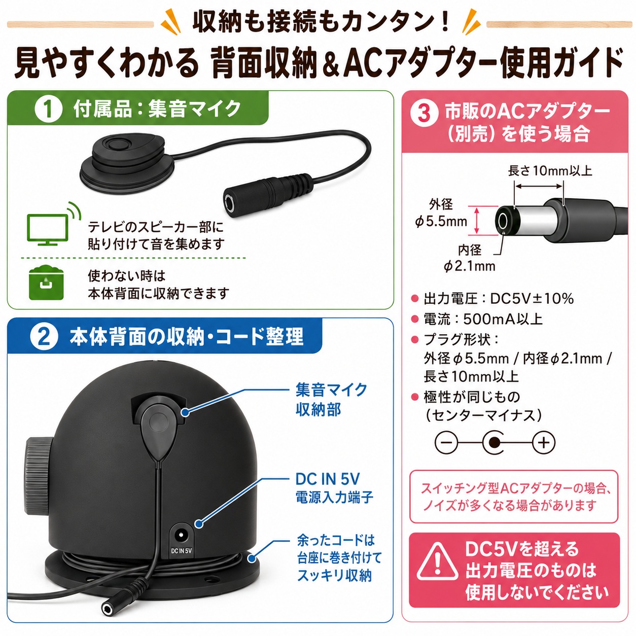 手元スピーカー 音がクッキリきこえる君 コード長5m 有線タイプ 電池