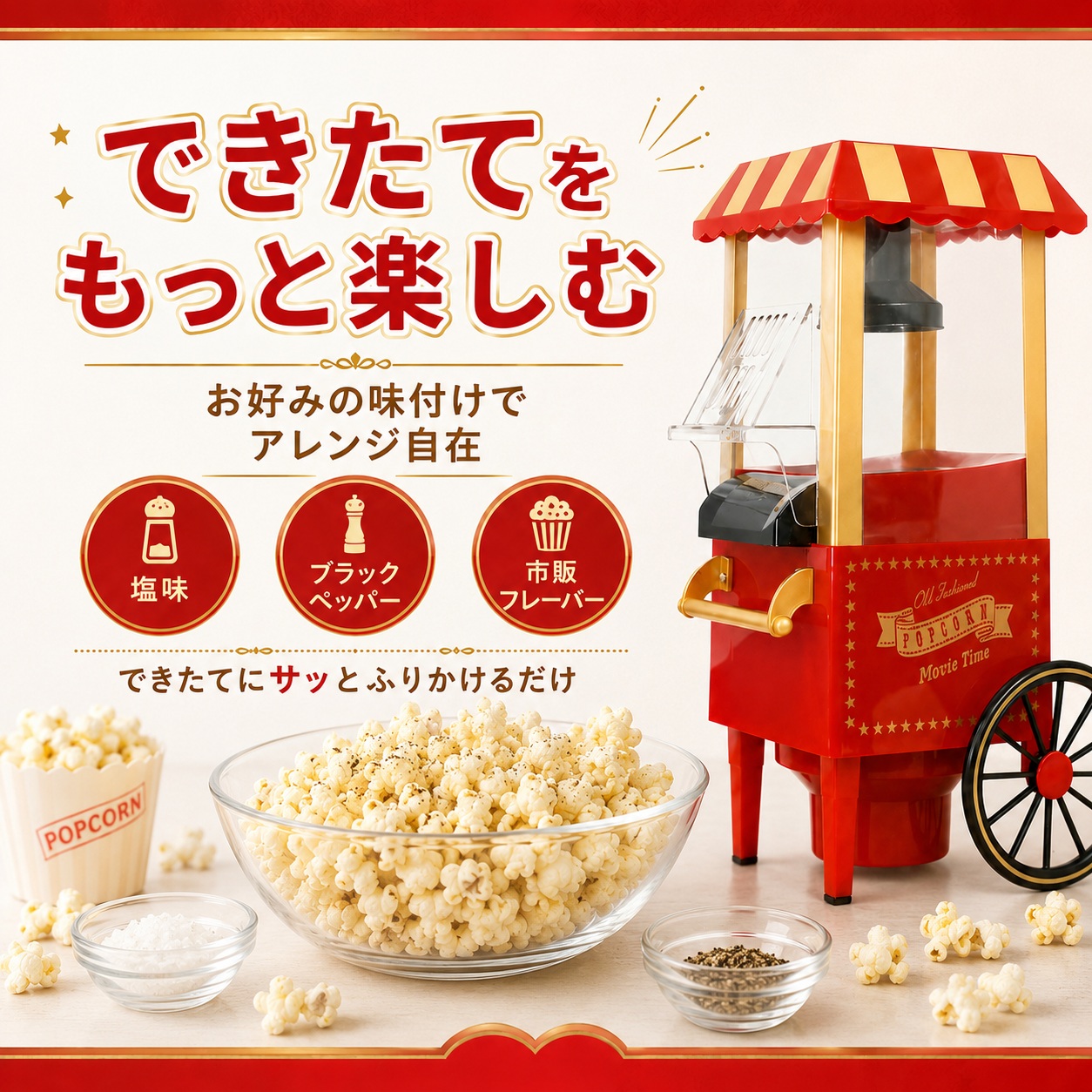 ポップコーンメーカー レトロ 家庭用 電動 簡単操作 ポップコーン