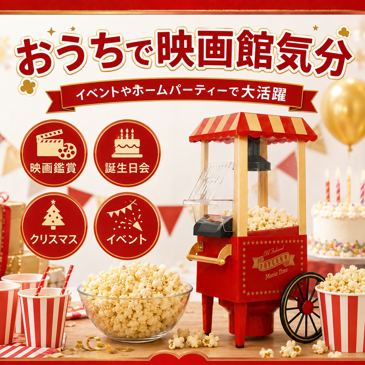 ポップコーンメーカー レトロ 家庭用 電動 簡単操作 ポップコーン