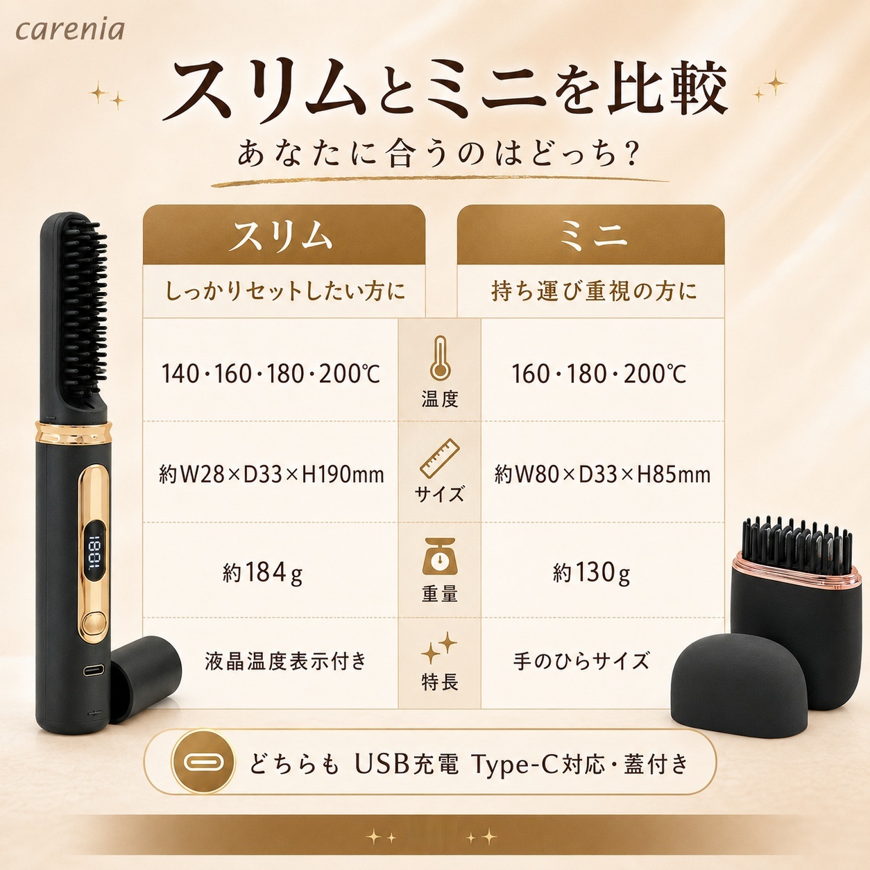ストレートブラシ ヘアブラシ ヒートブラシ コードレス USB充電式
