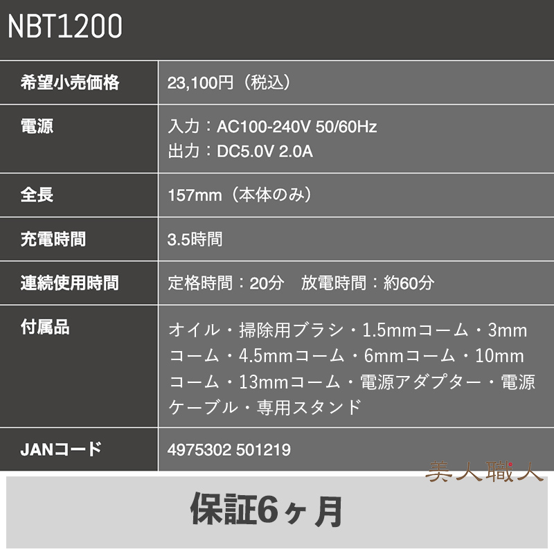 正規品 NBT1200 ノビー バリカン (付属品 オイル・掃除用ブラシ・(1.5
