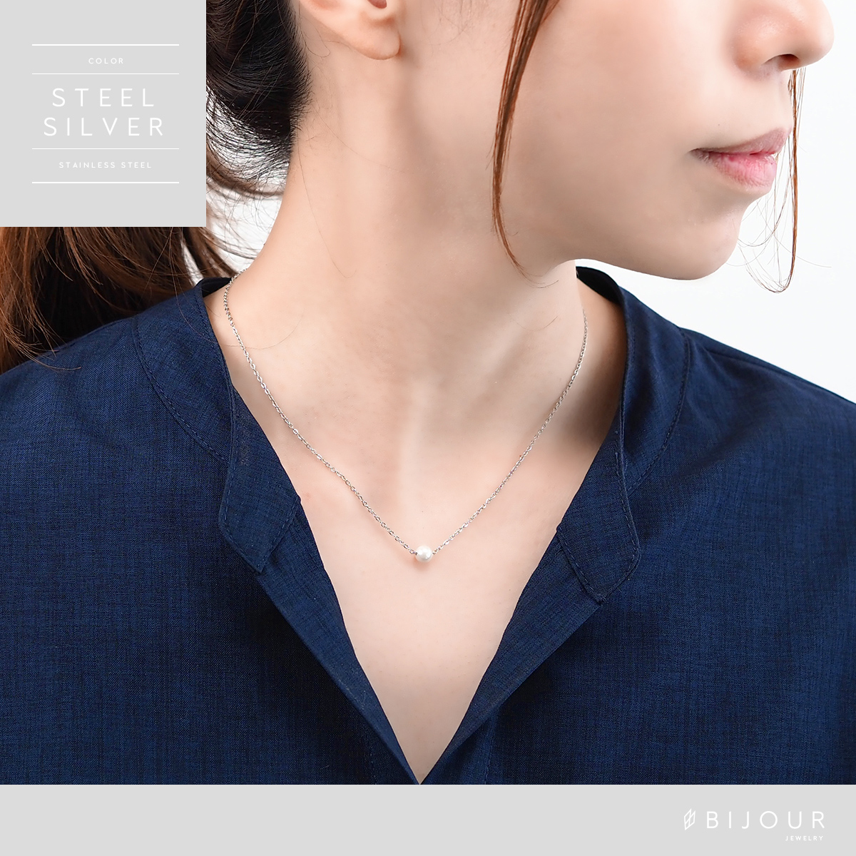 金属アレルギー対応 つけっぱなしOK ネックレス ステンレス シンプル Bijour ビジュール bine0108 パール 関連画像5
