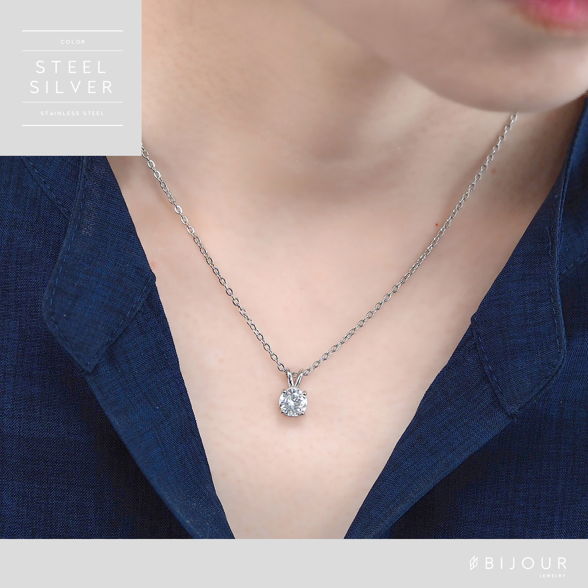 金属アレルギー対応 つけっぱなしOK ネックレス ステンレス シンプル Bijour ビジュール bine0111 一粒 ジルコニア 関連画像5