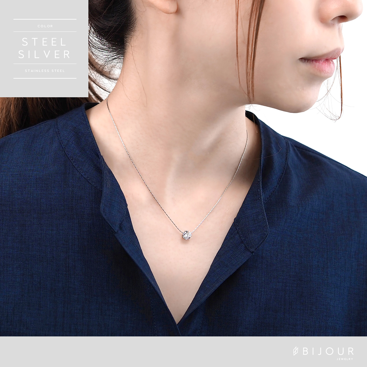 金属アレルギー対応 つけっぱなしOK ネックレス ステンレス シンプル Bijour ビジュール bine0112 一粒 ジルコニア 関連画像4