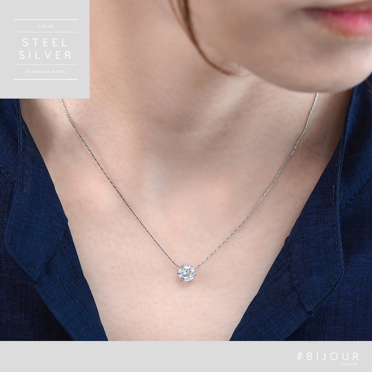 金属アレルギー対応 つけっぱなしOK ネックレス ステンレス シンプル Bijour ビジュール bine0112 一粒 ジルコニア 関連画像5