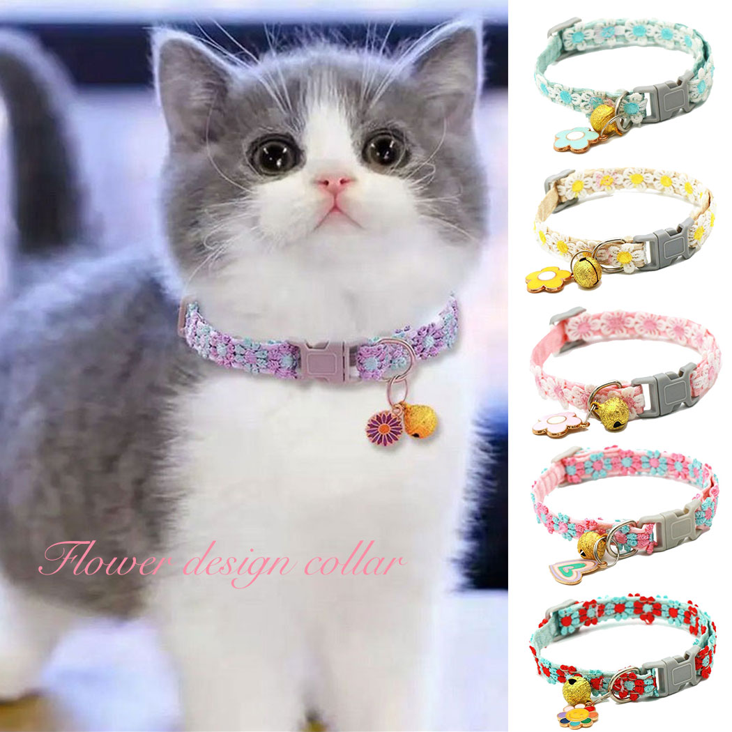シングルリボン(パープルフラワー)わんちゃん猫ちゃん用首輪 猫 首輪 おしゃれ かわいい 子猫 小型犬 安全 リボン 鈴 猫用 犬用 長