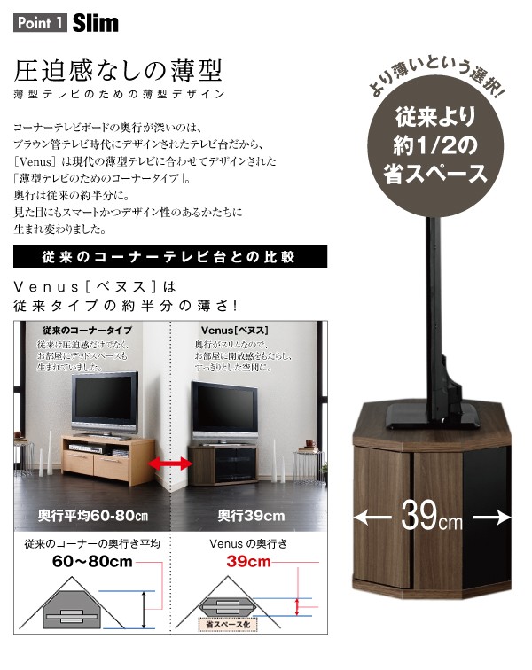 コーナーテレビ台 三角 ロータイプ ウォールナット コーナーテレビ