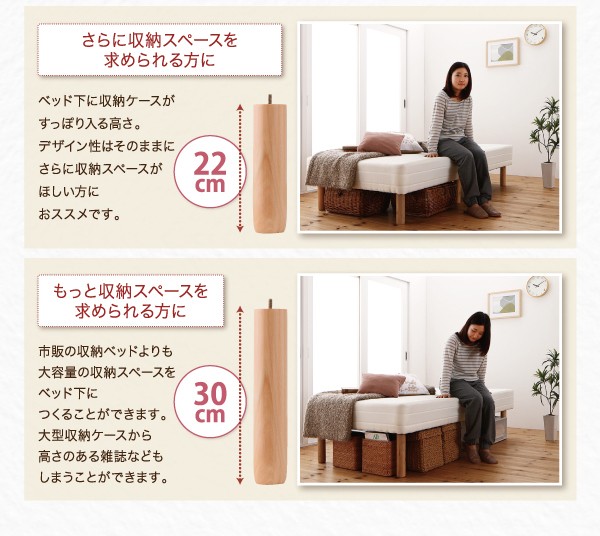 脚の高さが選べる ショート丈 分割式マットレスベッド ボンネルコイル