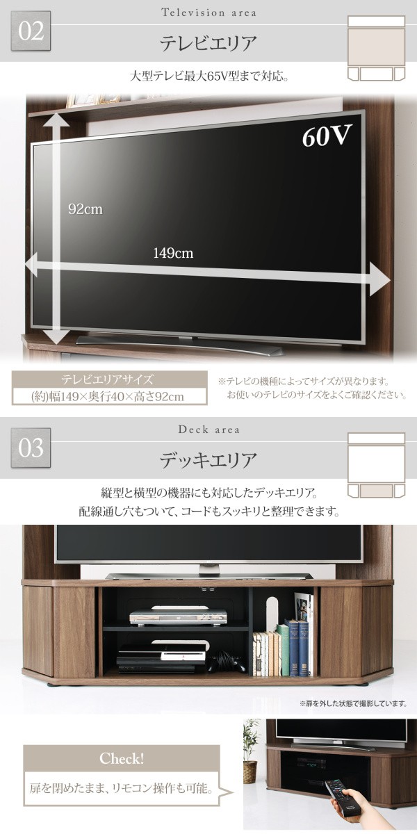 65型まで対応 壁面収納 テレビ台 幅150 ハイタイプ テレビボード 60