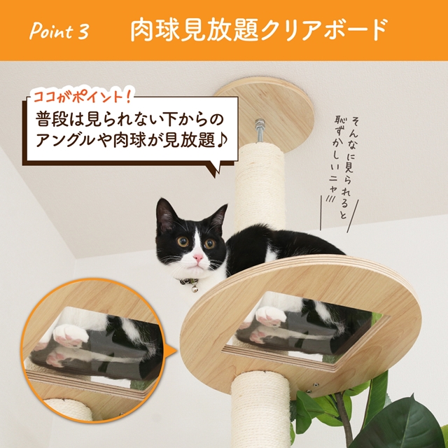 フェイクグリーン付き キャットタワー つっぱり式  突っ張り 天井 スリム おしゃれ おすすめ シンプル 爪とぎ 隠れ家付き 木製_5