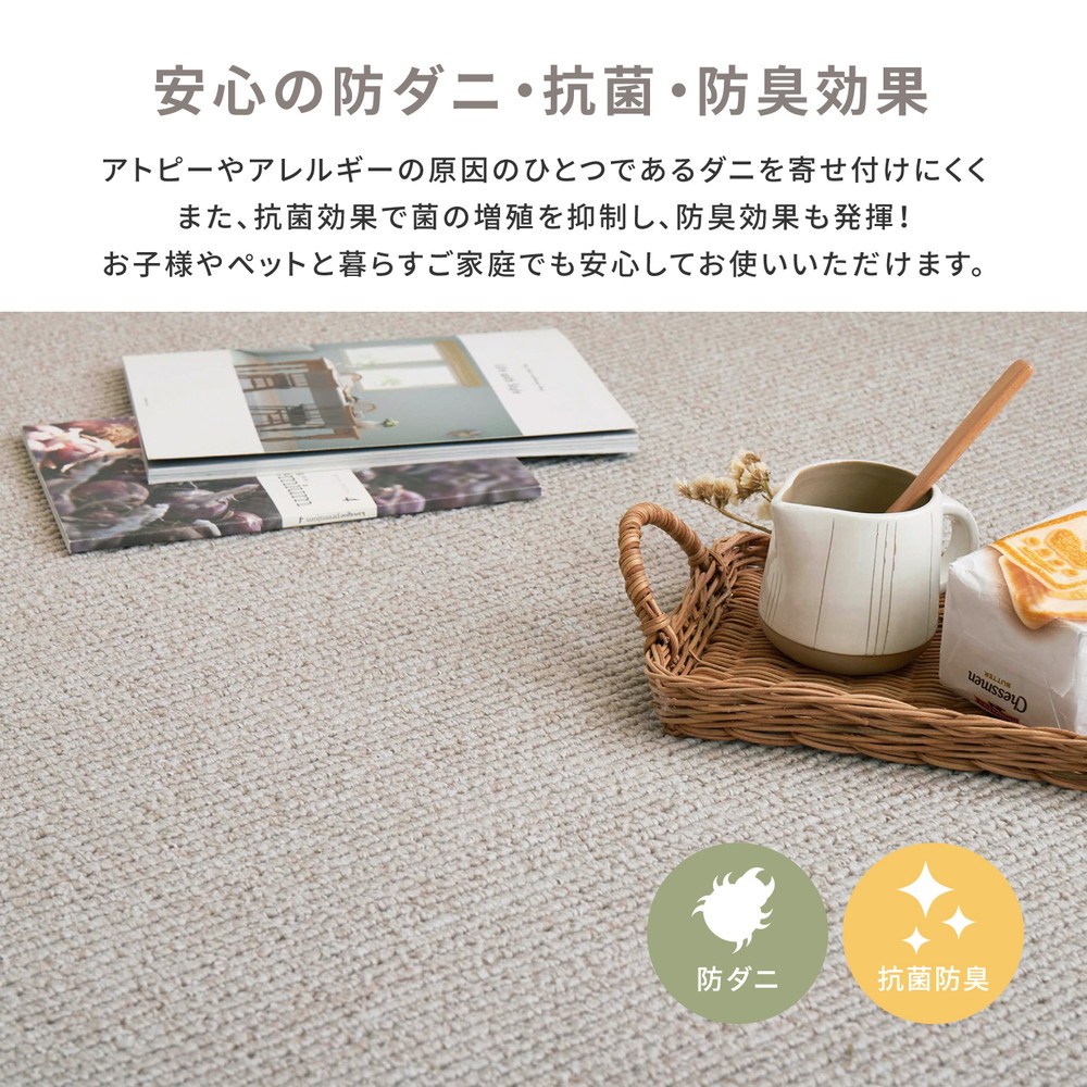 防ダニ 抗菌 カーペット 江戸間 6畳 261×352 日本製 ラグ 絨毯 ループ