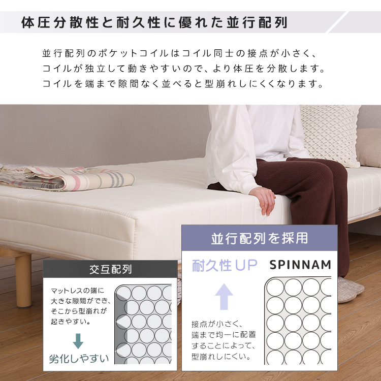 脚付き ポケットコイルマットレス シングル 足つき マットレスベッド シンプル シングルベッド 洗える カバー付き 硬め すのこベッド ...