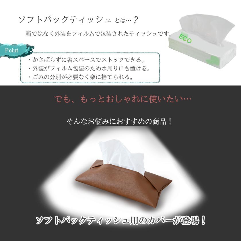 ソフトパックティッシュ専用 レザー調カバー 3枚セット / ソフト