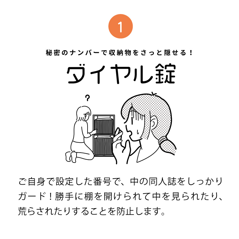 ダイヤル鍵付き 推し活収納ボックス キャスター付き 同人誌ラック 押入れ収納ラック 扉付き 鍵付き本棚 すき間収納 木製 推し活ラック 同人誌 収納棚 ワゴン_3