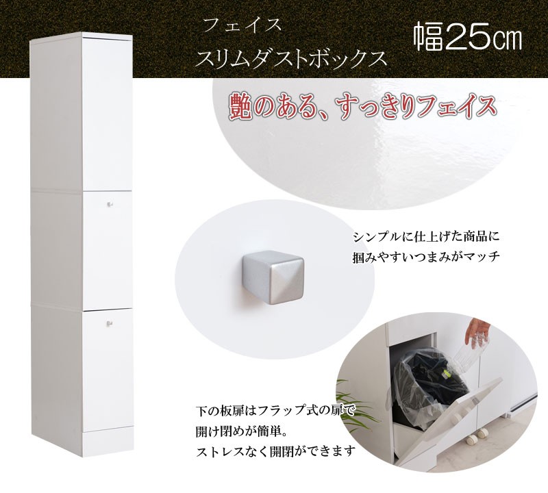 スリムな2分別 キッチンダストボックス 幅25 ホワイト キッチンゴミ箱