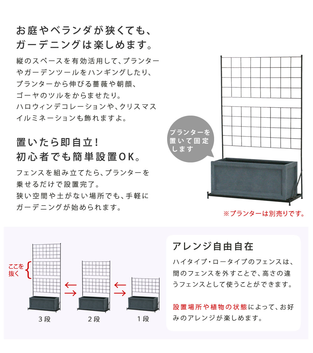 フェンス付き プランター台 ロータイプ ガーデンフェンス 自立