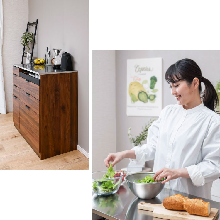 Stela ステンレスキッチンカウンター チェストタイプ 幅90cm カップ