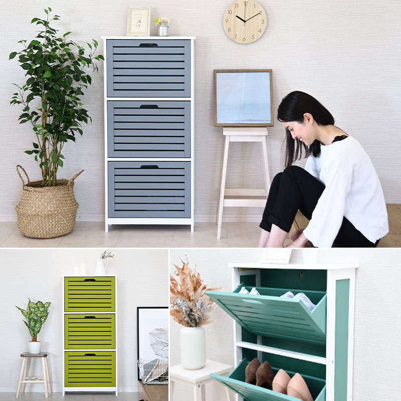 狭い玄関に フラップ式 シューズラック スリム シューズボックス