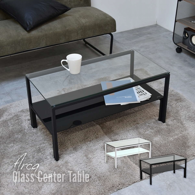 ダブルガラス センターテーブル 750×400 ガラステーブル ローテーブル