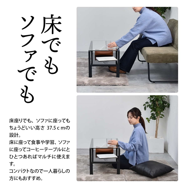 ダブルガラス センターテーブル 750×400 ガラステーブル ローテーブル