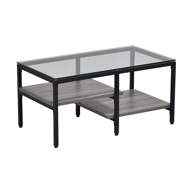 おしゃれに魅せる 段違い棚付き ガラス天板 センターテーブル 幅80