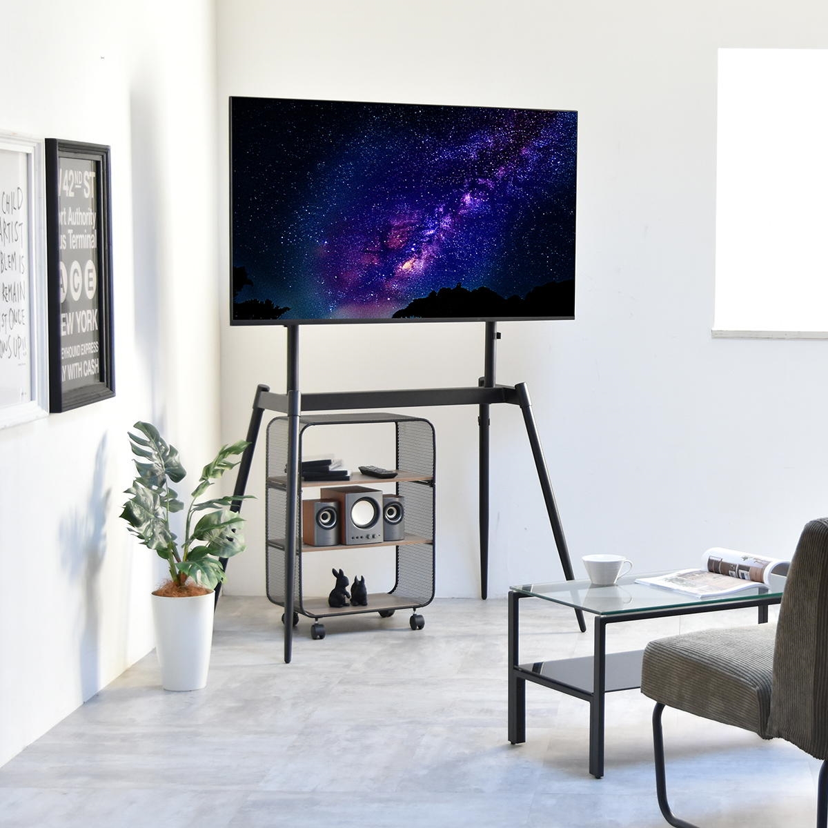 安定感ある イーゼル型 テレビスタンド 最大75インチ おしゃれ