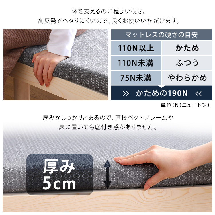 厚さ5cm 薄型 高反発マットレス クイーン 薄手 ウレタン かため 上に