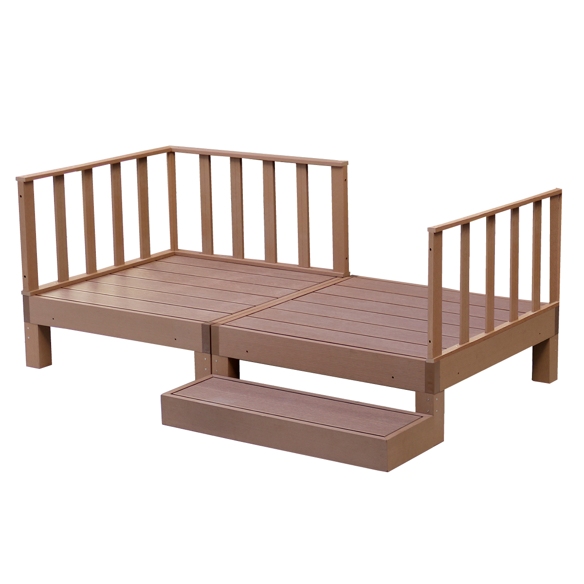 2台セット 人工木 ウッドデッキ フェンス＆ステップ付き 腐らない 樹脂