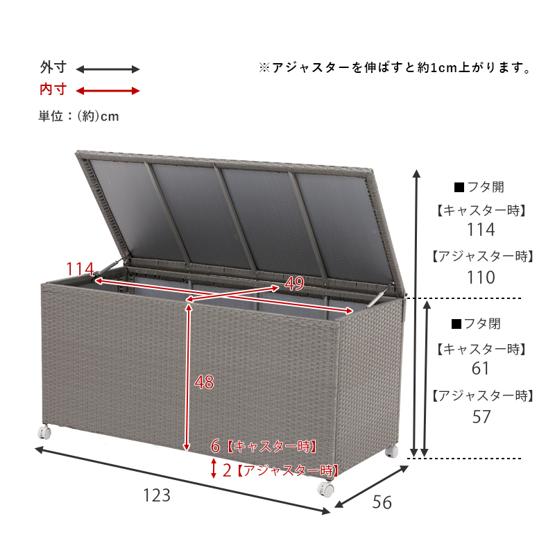 通気性抜群 人工ラタン 収納ボックス / キャスター付き フタ付き