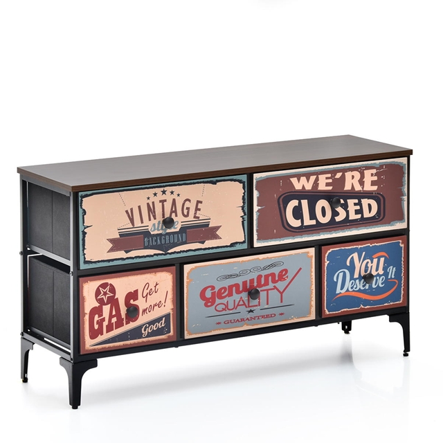 アメリカンガレージ風 ローチェスト 2段 引き出し5杯 リビングチェスト