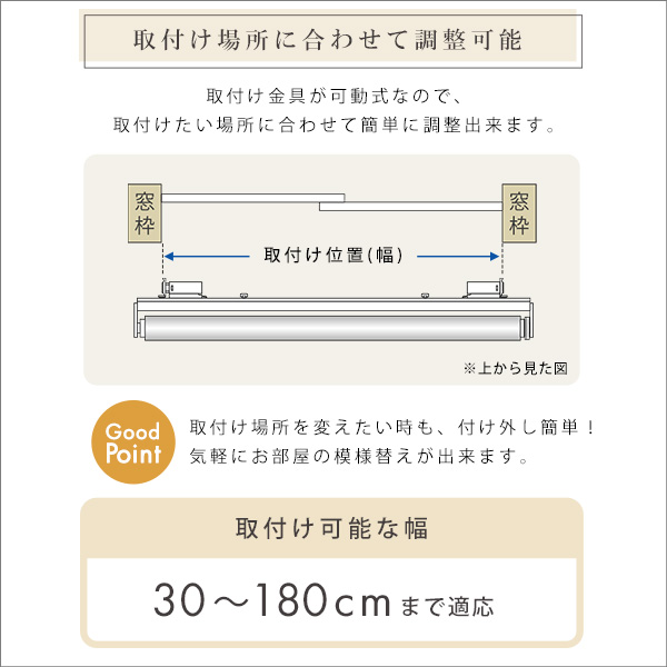 壁に穴開けない 突っ張り式 ロールスクリーン 180×180 遮光 1級