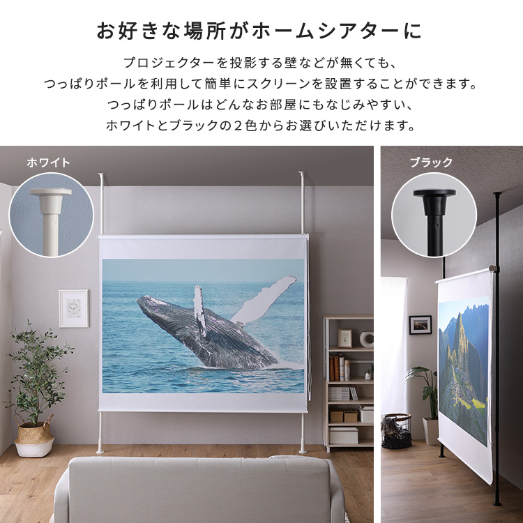 つっぱりポールで作るホームシアター ロールスクリーン 80インチ 幅