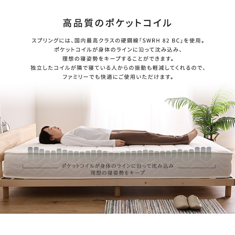 選べる3種類の硬さ 日本製 ポケットコイル マットレス セミシングル