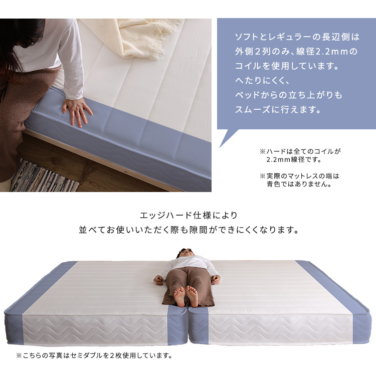 選べる3種類の硬さ 日本製 ポケットコイル マットレス セミシングル