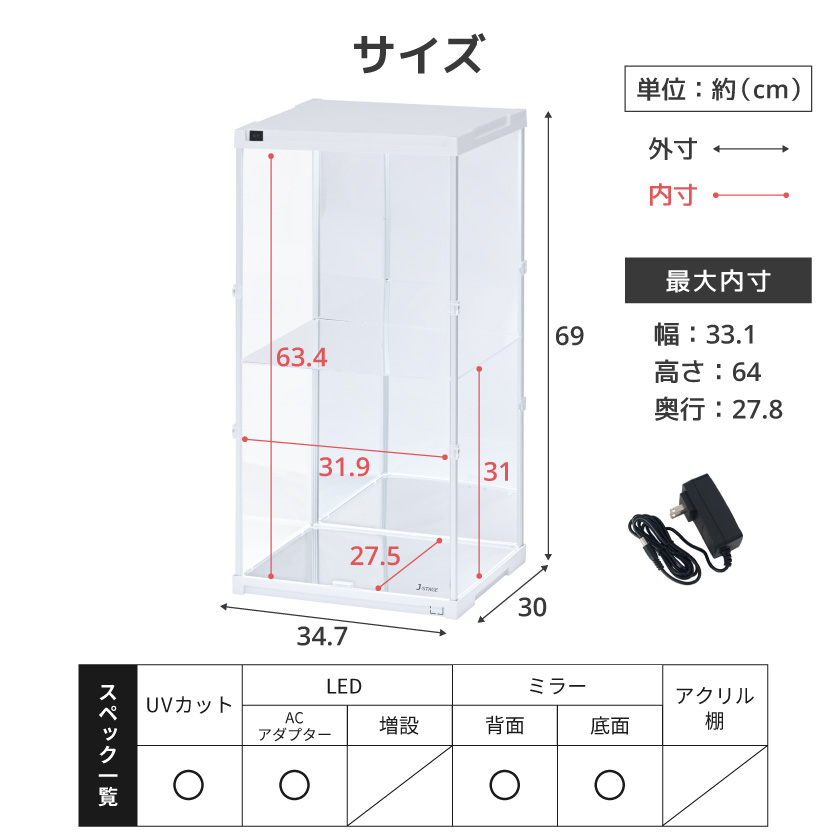 フィギュアケース uvカット LED 背面 底面ミラー コレクションケース