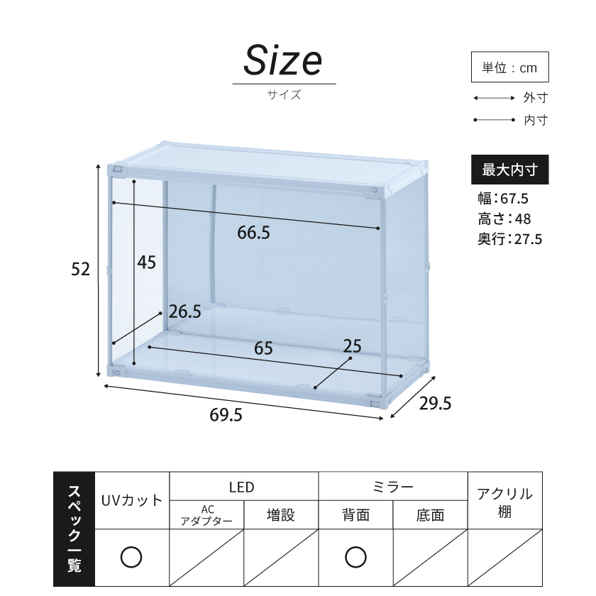 フィギュアケース uvカット 背面ミラー 横長 積み重ね コレクション