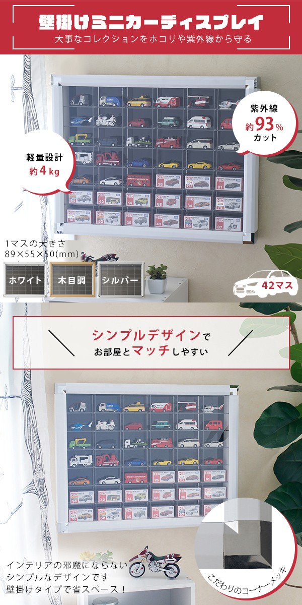 壁掛け ミニカー 収納棚 42マス コレクションケース トミカ 収納ケース ディスプレイケース f