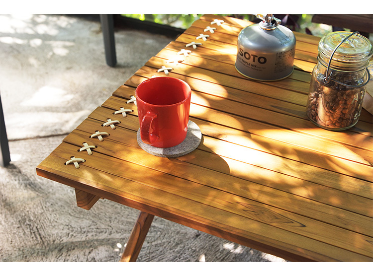 小さく畳める ロール天板 木製 フォールディングテーブル 正方形 幅60