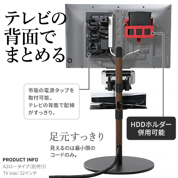 配線すべてをテレビ裏に 電源タッププレート 壁寄せテレビスタンド