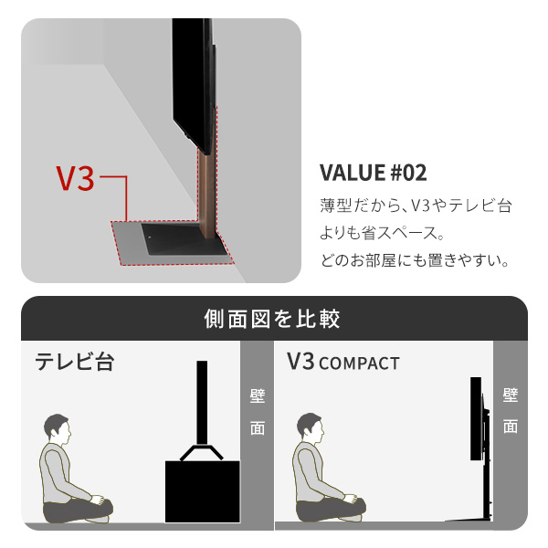 壁寄せテレビスタンド WALL V3 コンパクト 棚付き  壁掛け テレビ台 テレビボード 薄型 スリム 省スペース アイアン インテリア 【Welina】