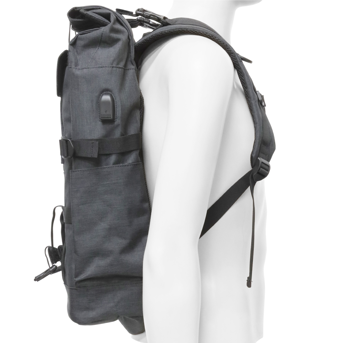 バイク 防災 リュック ブラック USB充電ポート付き リュックサック 25L