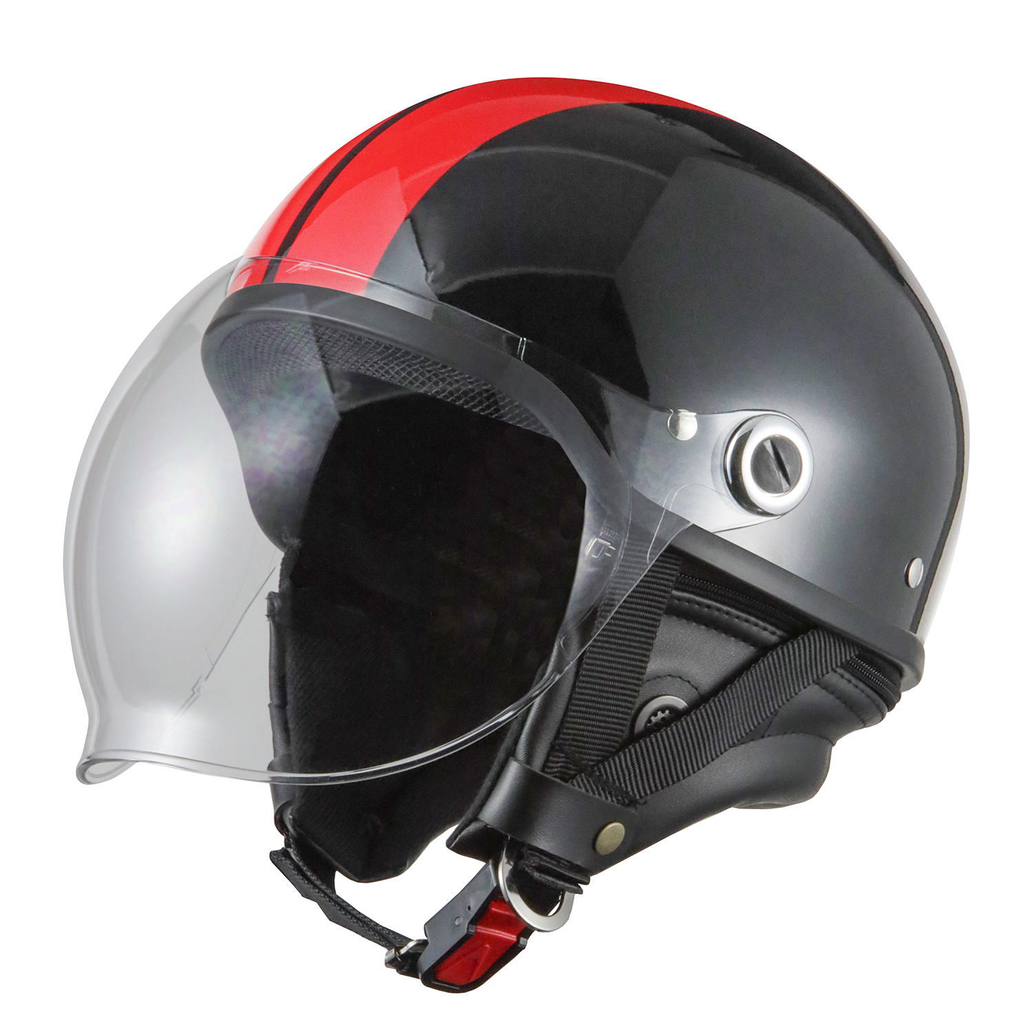 【中古】 ＧＲＯＵＰ １００/ＳＧ企画/ＳＧ企画 バイクヘルメット ブラック/レッド バブルシールド付 ハーフ