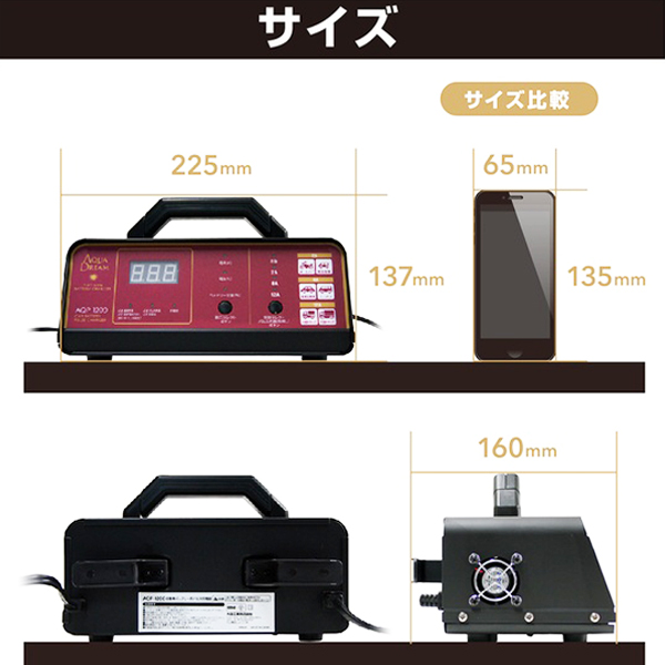 バッテリー充電器 自動車用バッテリーパルス充電器 DC12V専用 AQP-1200 AQUA DREAM バイク 軽自動車 コンパクトカー ミニバン SUV 小型大型トラック