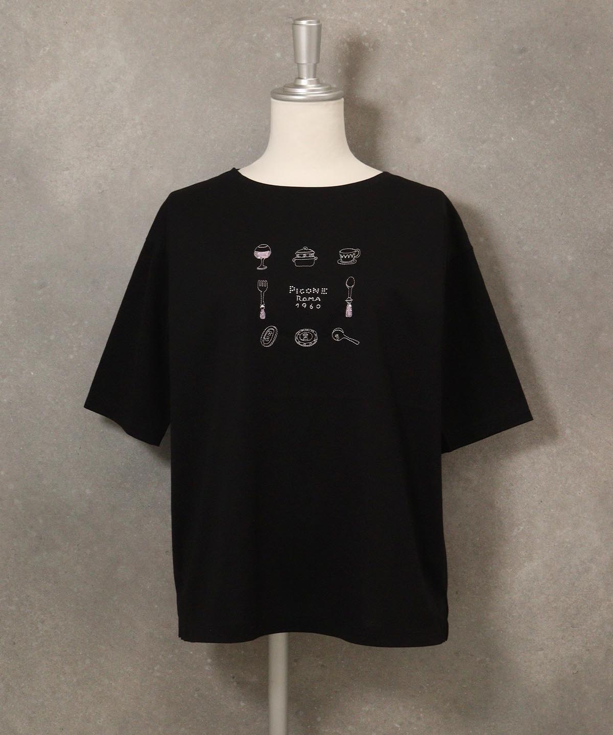 美品 PICONE ピッコーネ 黒 スパンコール Tシャツ 黒 40 スパンコール tシャツ（STUDIO PICONE／レディーストップス